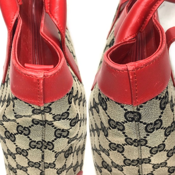 Authentic Gucci red leather monogram canvas tote bag - Picture 11 of 15